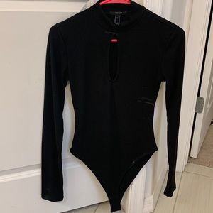 Black Forever21 Bodysuit with plunge front opening